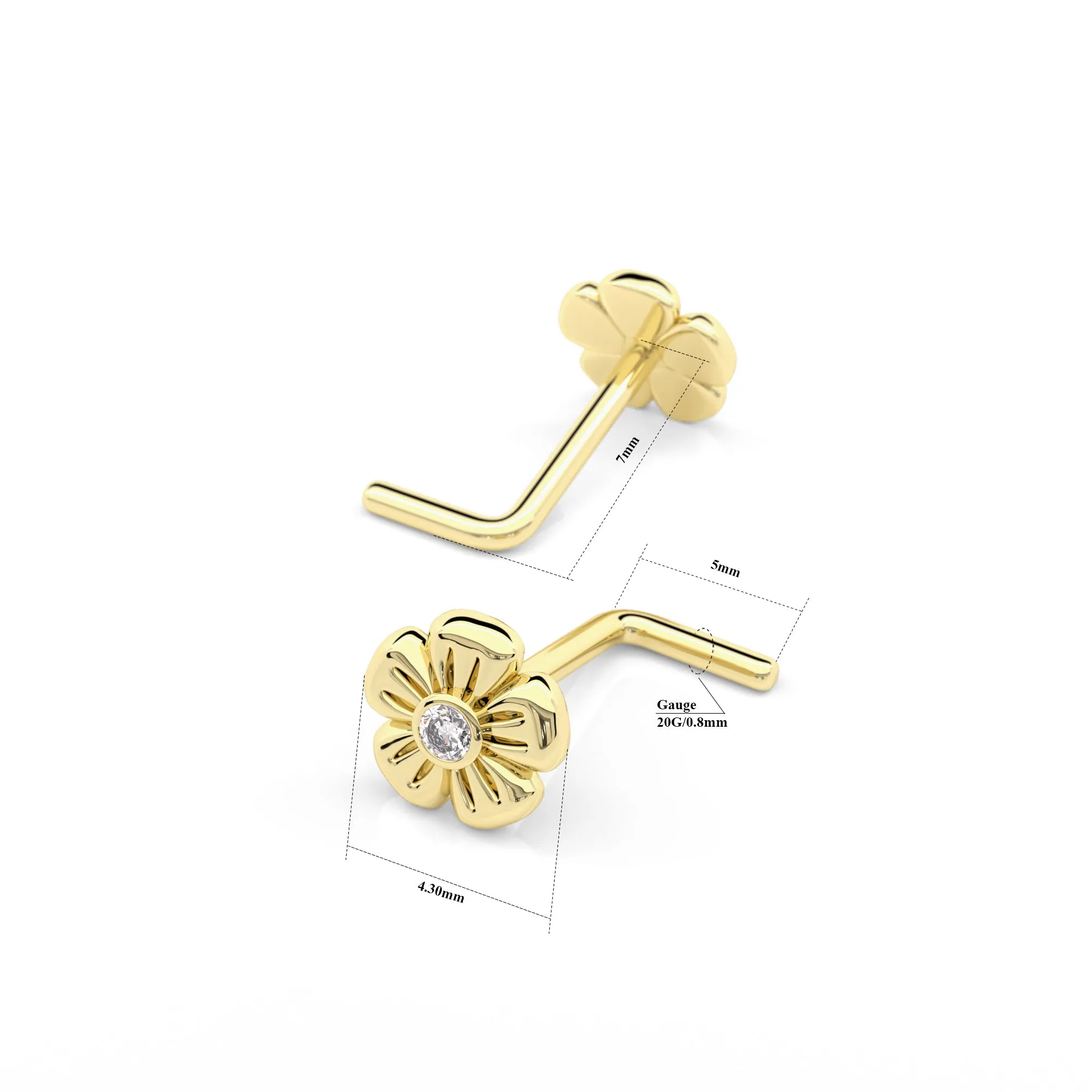 14K Gold Diamond Flower Nose Stud