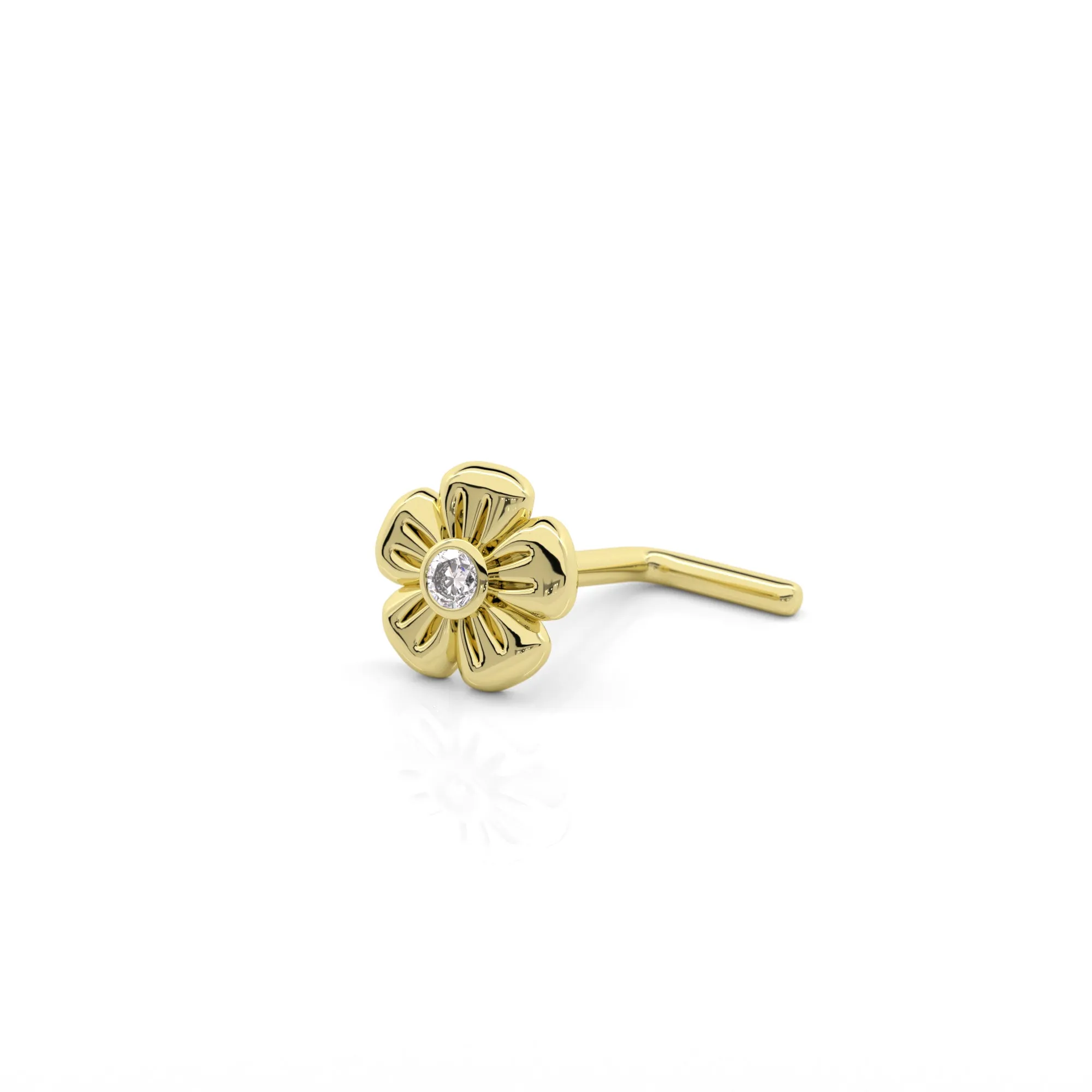 14K Gold Diamond Flower Nose Stud