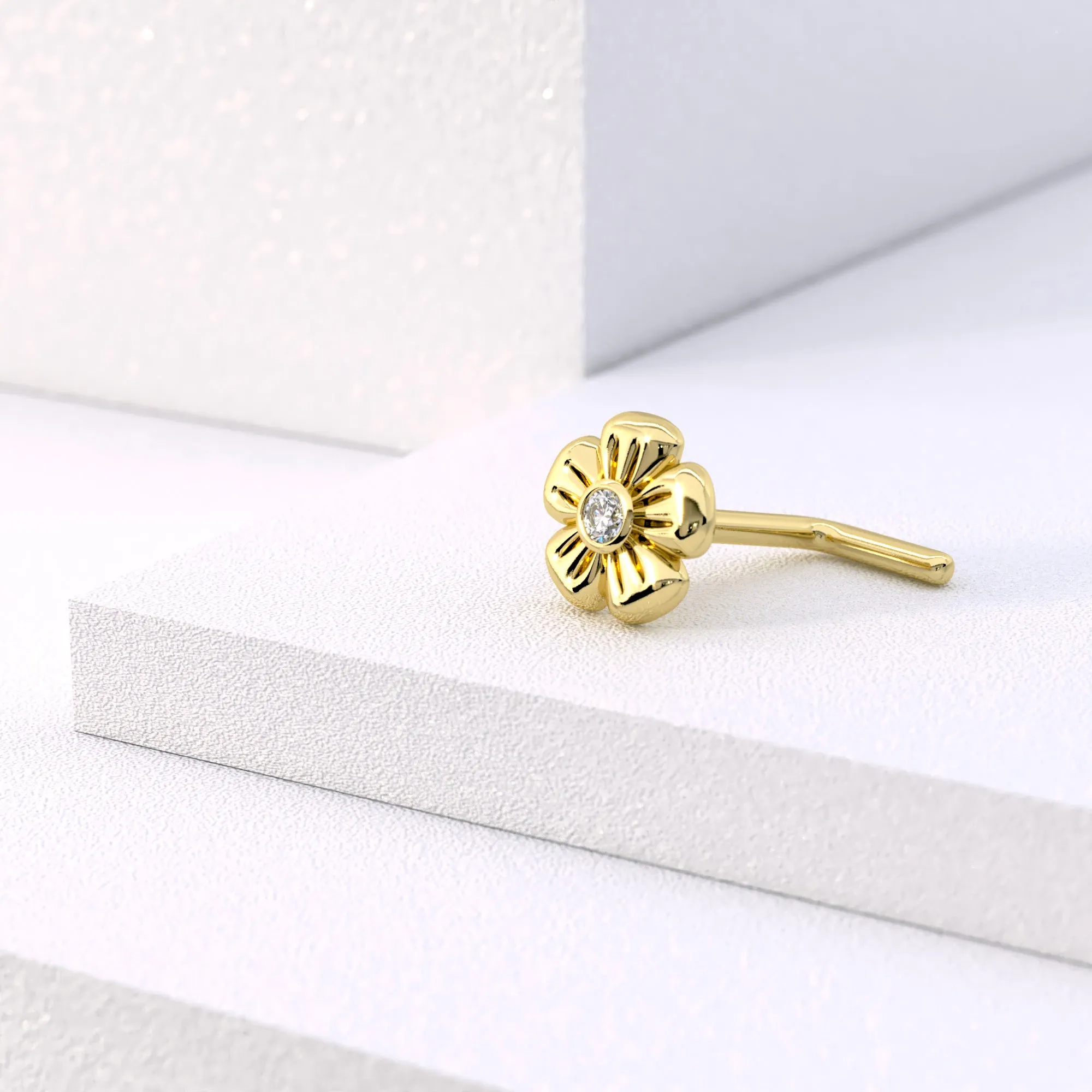 14K Gold Diamond Flower Nose Stud