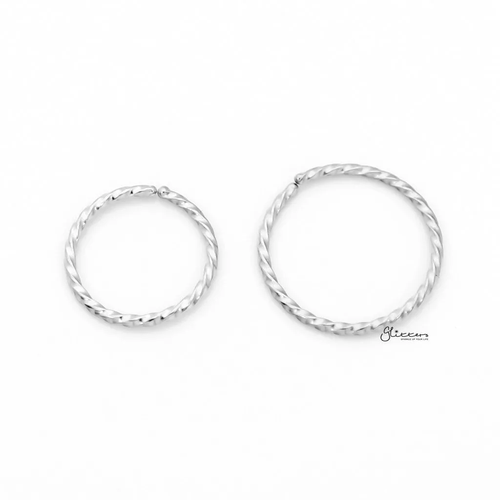 20GA Twisted Surgical Steel Rounded Ends Bendable Nose Rings - Silver