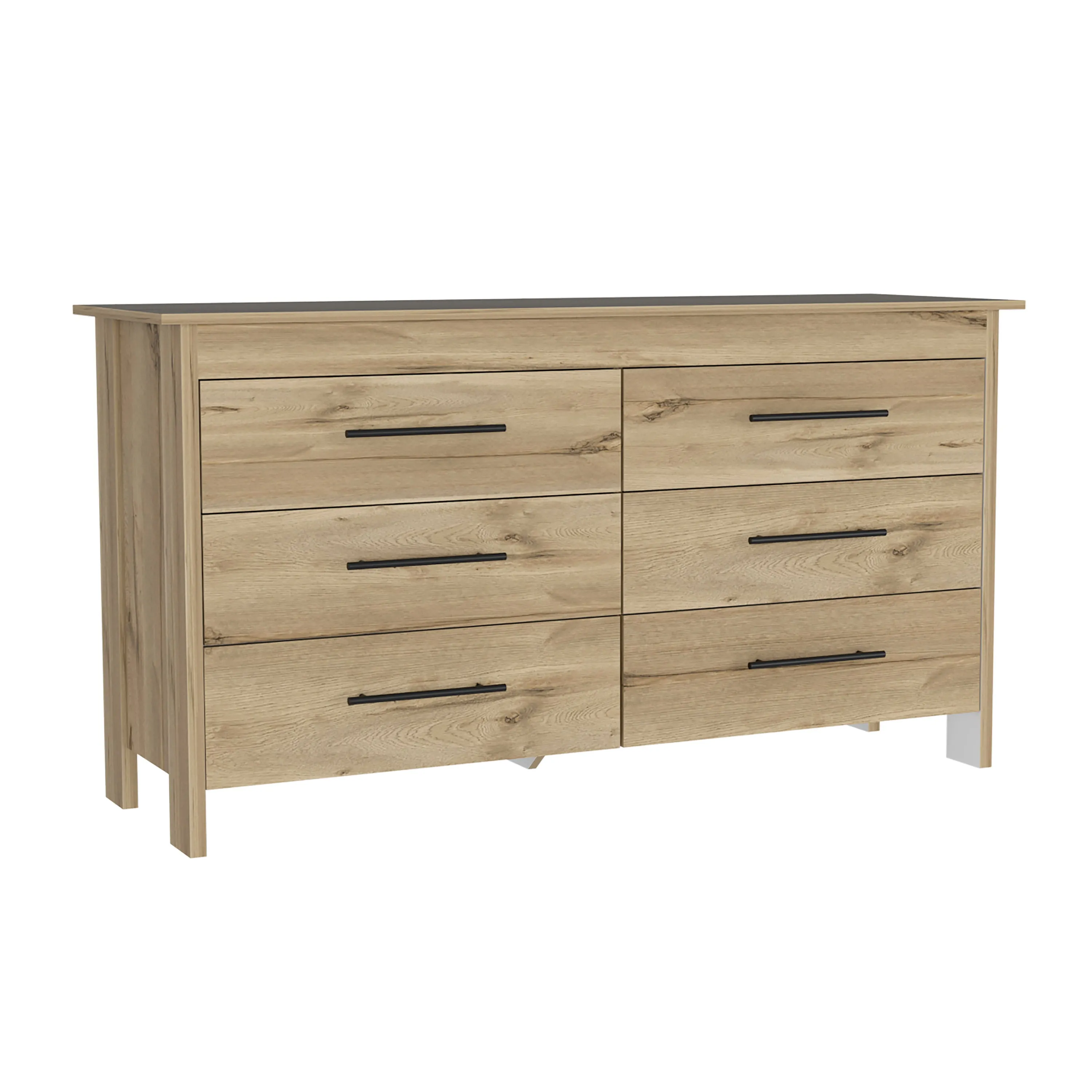 6 Drawer Double Dresser Wezz with Superior Top Light Oak/White