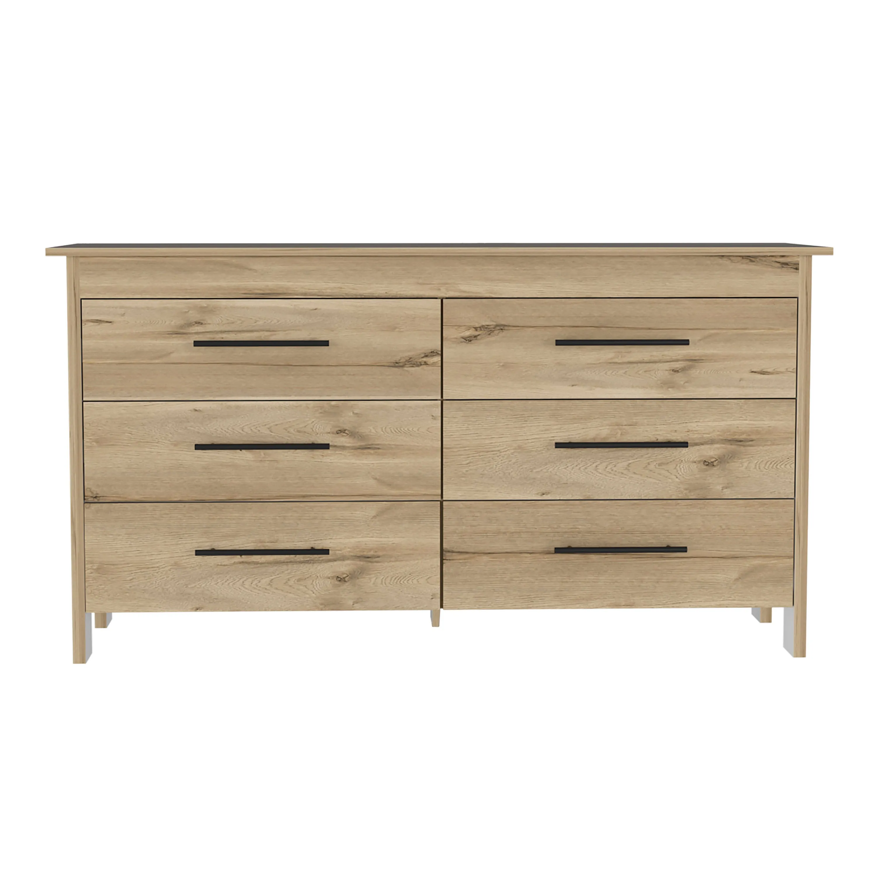 6 Drawer Double Dresser Wezz with Superior Top Light Oak/White