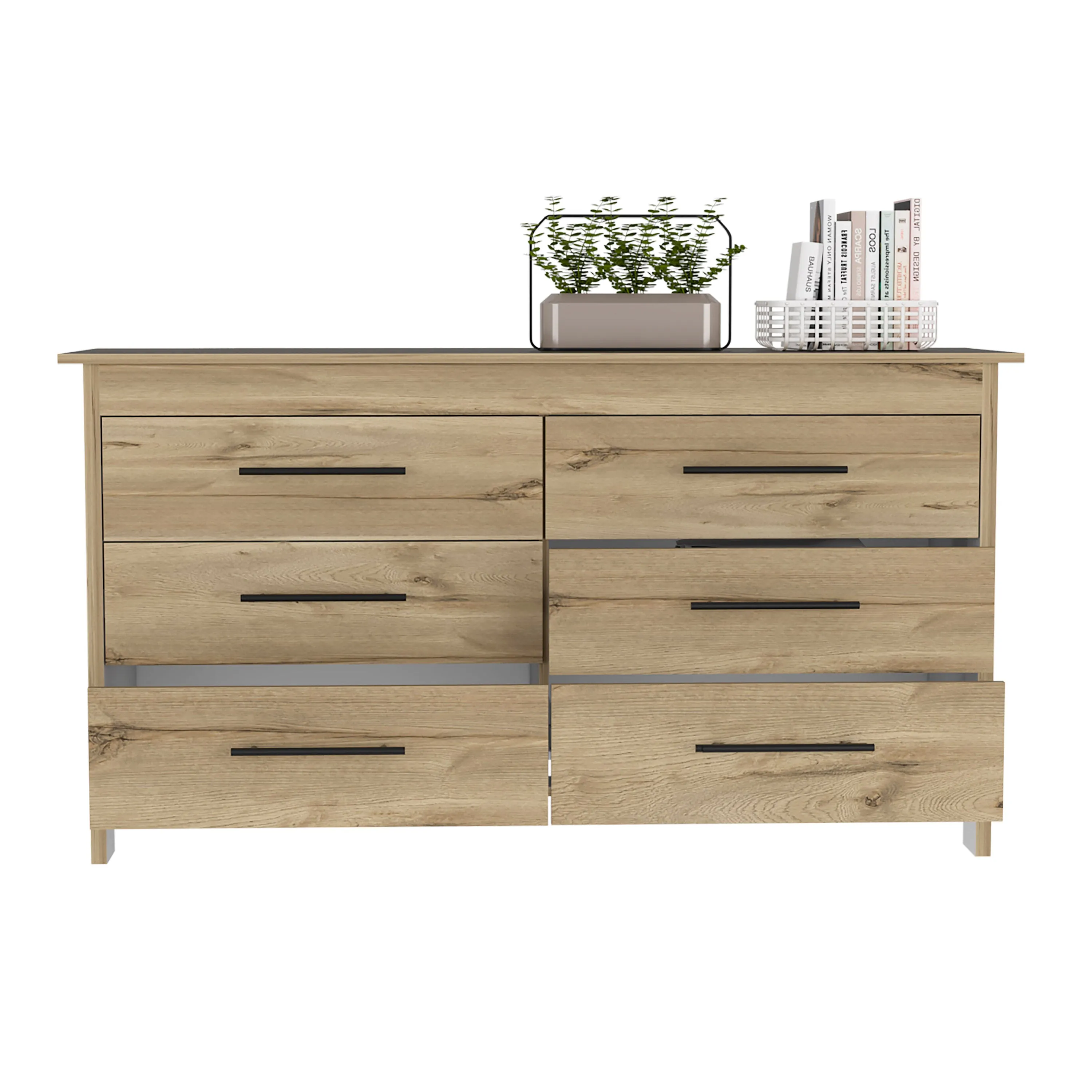 6 Drawer Double Dresser Wezz with Superior Top Light Oak/White