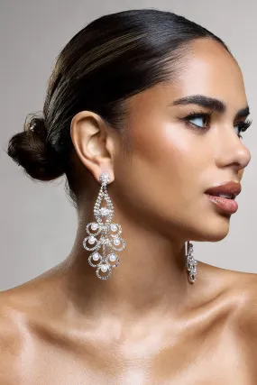 Chandelier | Silver Diamante Pearl Statement Earrings