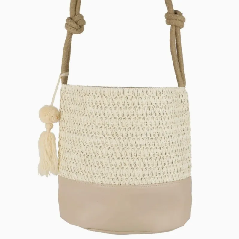 Cora Straw Ivory Bucket Bag with Tassel