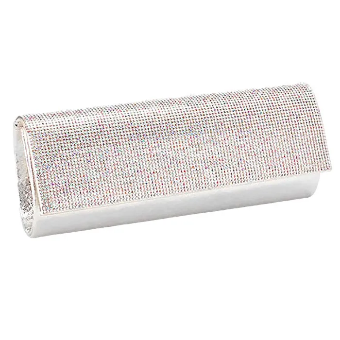 Crystal Cover Shimmery Evening Clutch Bag Metal Chain Strap