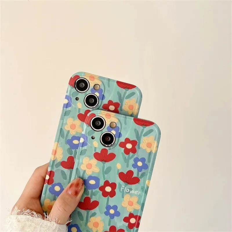 Cute Phone Case with Fairy Garden Flowers Oil Painting for iPhone 14, 13, 12, 11 Pro Max, and 14 Plus