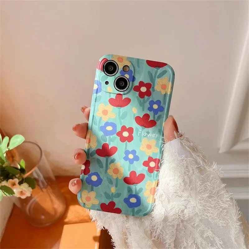 Cute Phone Case with Fairy Garden Flowers Oil Painting for iPhone 14, 13, 12, 11 Pro Max, and 14 Plus