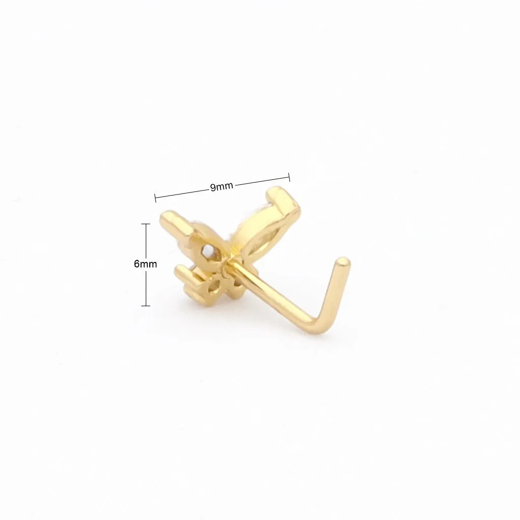 C.Z Butterfly L Bend Nose Stud - Gold