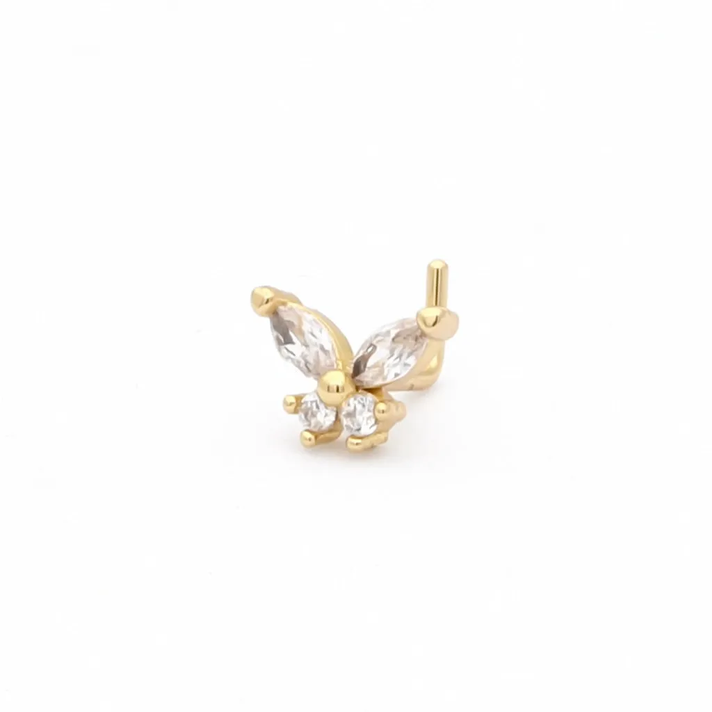 C.Z Butterfly L Bend Nose Stud - Gold