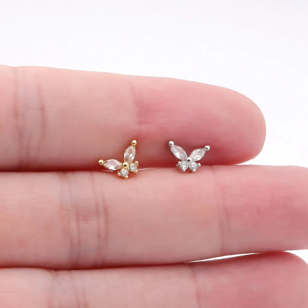 C.Z Butterfly L Bend Nose Stud - Gold