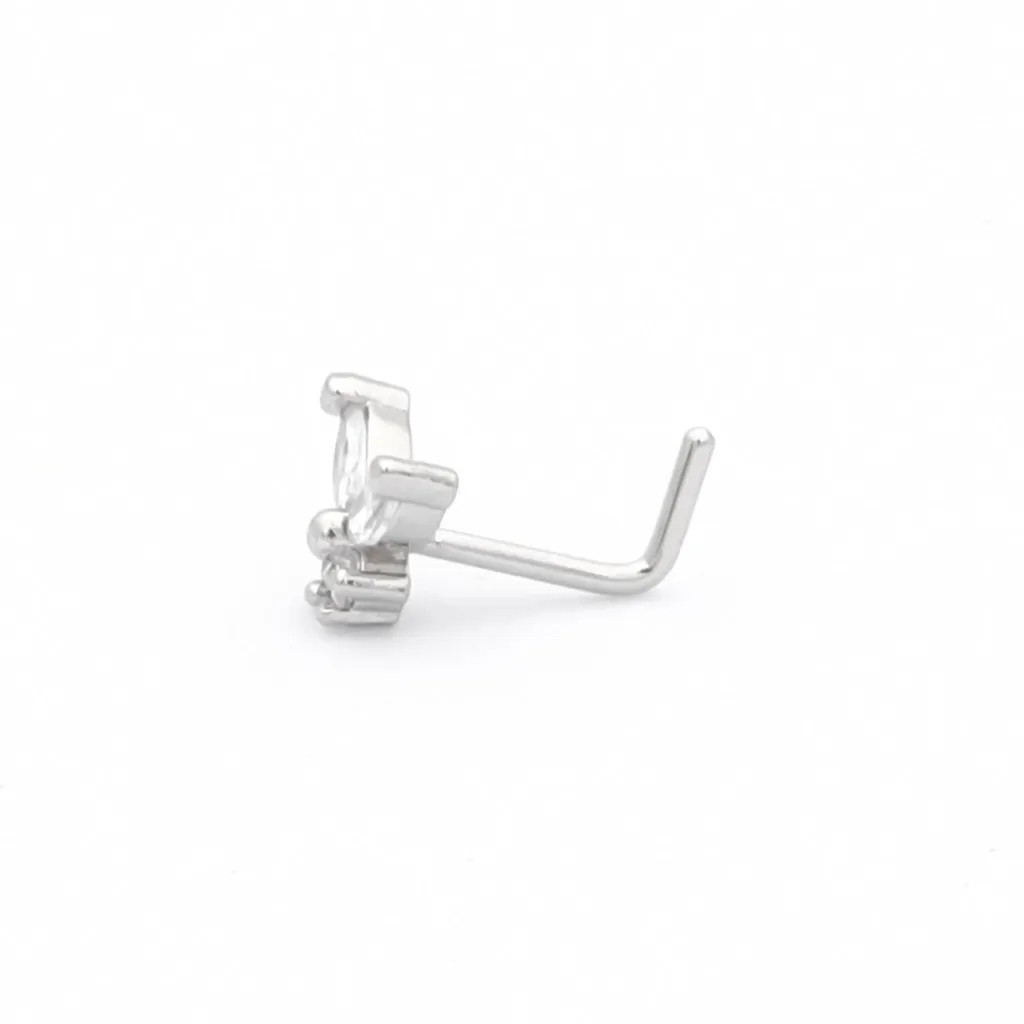 C.Z Butterfly L Bend Nose Stud - Silver