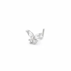 C.Z Butterfly L Bend Nose Stud - Silver