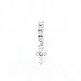 CZ Hoop Nose Ring with Dangle Cross - Silver