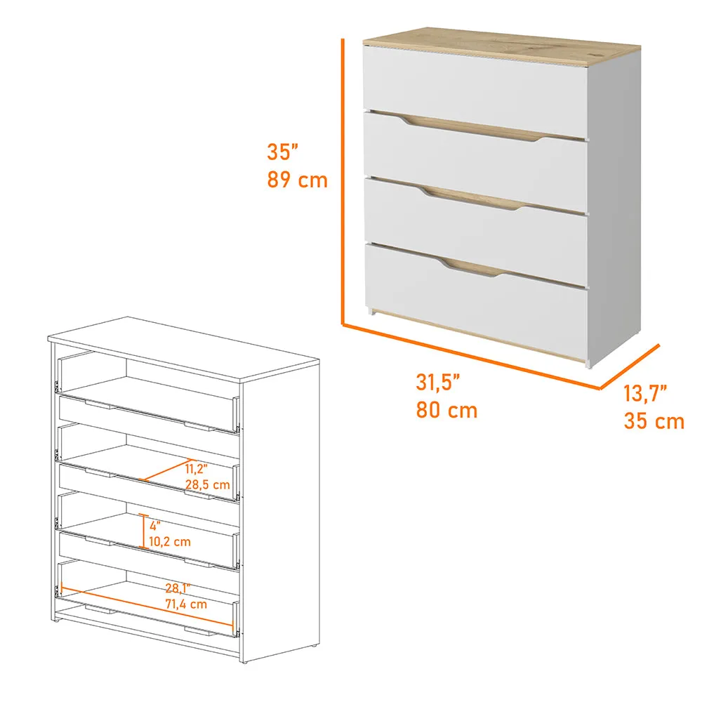 Dresser Oboe Superior Top 4 Drawers White/Light Oak