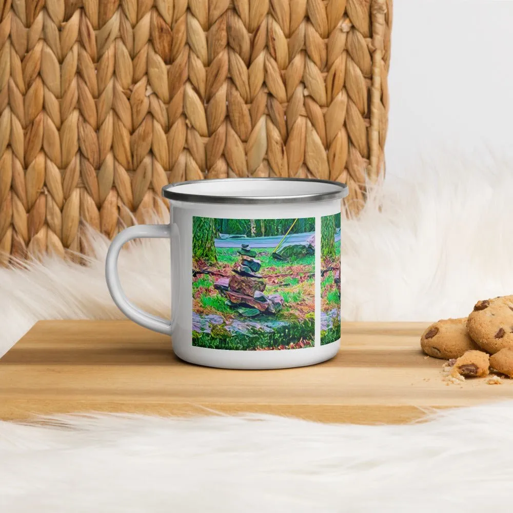 Enamel Mug with Zen Rock Stacking Art Photo. Coffee Cup with Stone Tower. Perfect Gift for the Coffee Lover