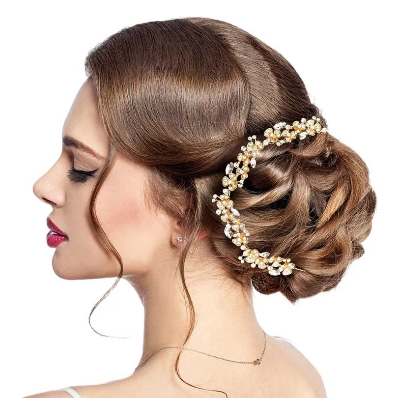 Floral Marquise Stone Accented Bun Wrap Headpiece