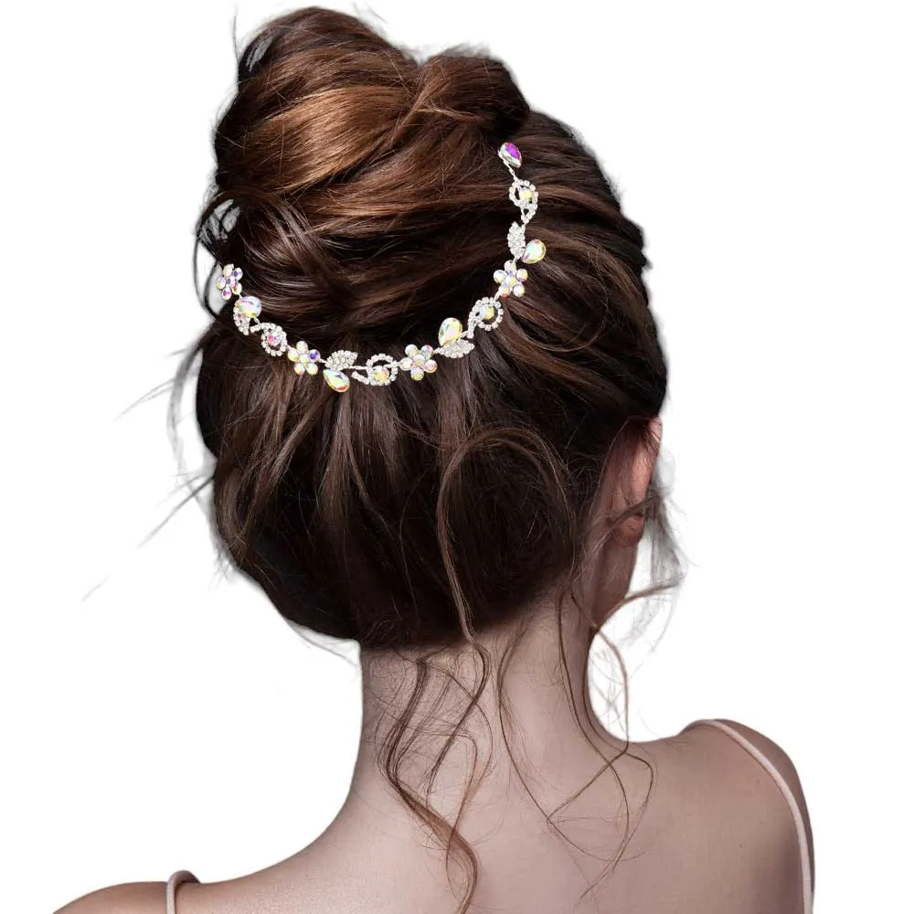 Floral Multi Stone Cluster Vine Bun Wrap Headpiece