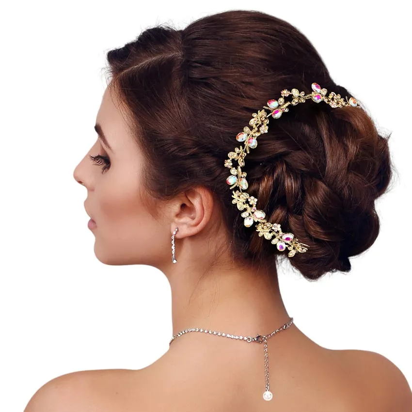 Floral Oval Stone Accented Bun Wrap Headpiece