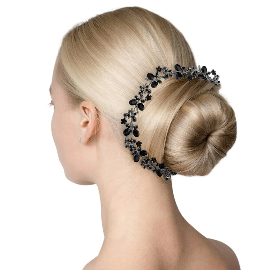 Floral Oval Stone Accented Bun Wrap Headpiece