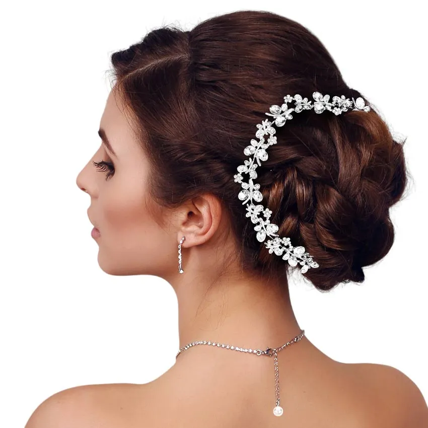 Floral Oval Stone Accented Bun Wrap Headpiece