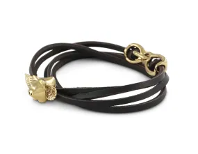 Flying Pig Leather Bracelet - Bronze