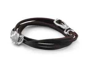 Flying Pig Leather Bracelet - Silver