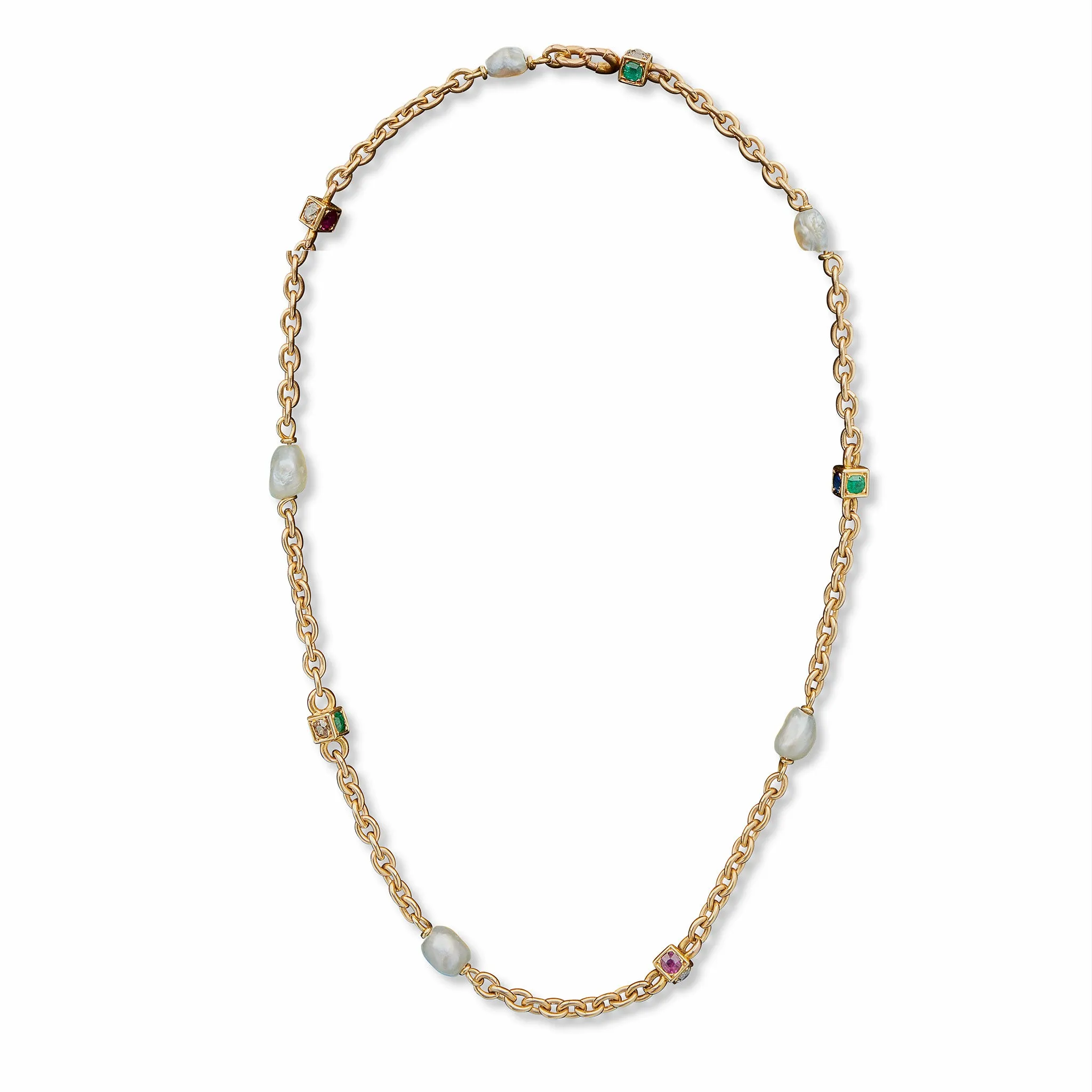 French Gem-set, Colored Diamond and Baroque Pearl Necklace