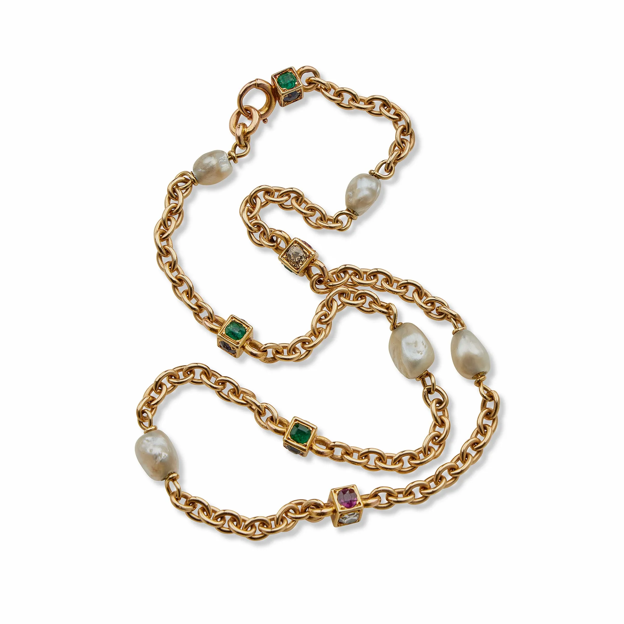 French Gem-set, Colored Diamond and Baroque Pearl Necklace