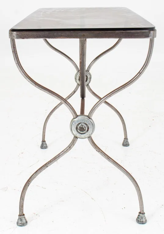 French Steel Garden Table with Glass Top