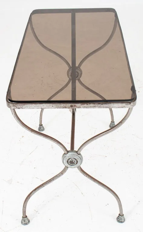 French Steel Garden Table with Glass Top