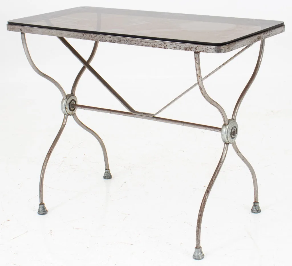 French Steel Garden Table with Glass Top