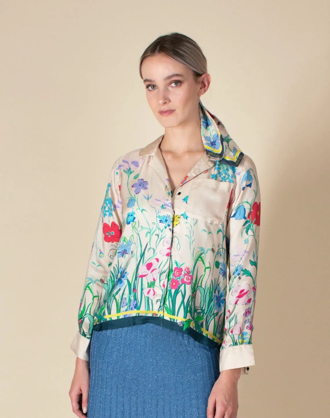 Garden-print silk twill Jodie shirt