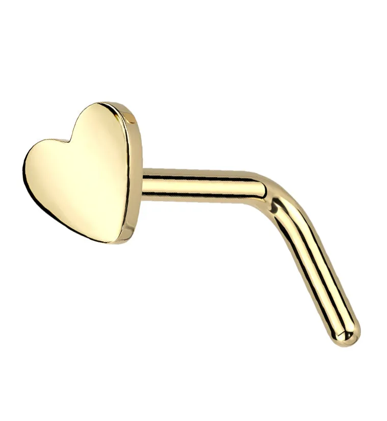 Gold PVD Heart Top L Bend Titanium Nose Ring