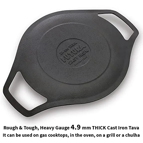 Hawkins Futura 24 cm Cast Iron Tava, Cast Iron Tawa for Roti, Cast Iron Cookware for Kitchen, Black (CIT24)