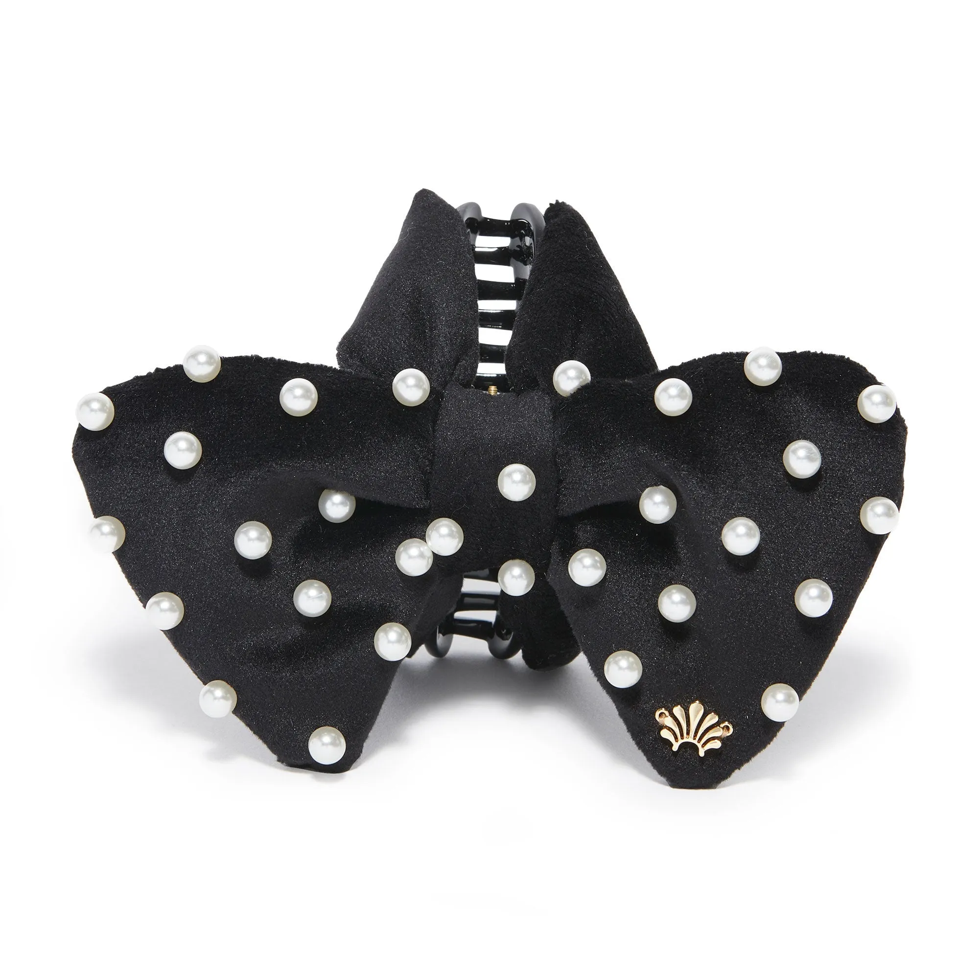 JET PEARL VELVET SIMONE BOW CLIP