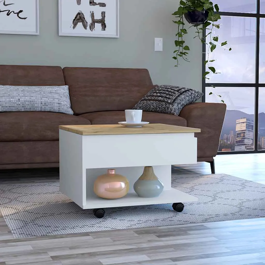 Lift Top Coffee Table Mercuri Casters White/Light Oak