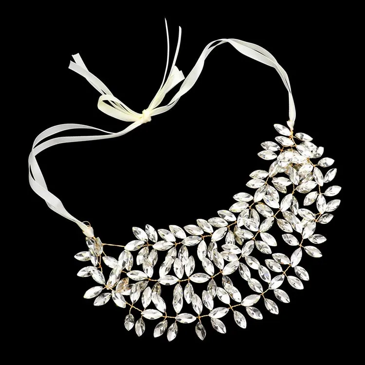 Marquise Stone Cluster Vine Bun Wrap Headpiece Necklace