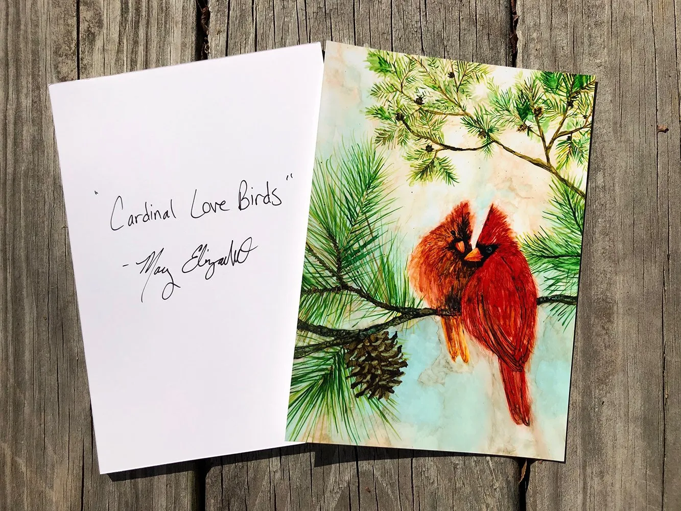 Mary Elizabeth Arts : Cardinal Lovebirds : Red Bird Prints