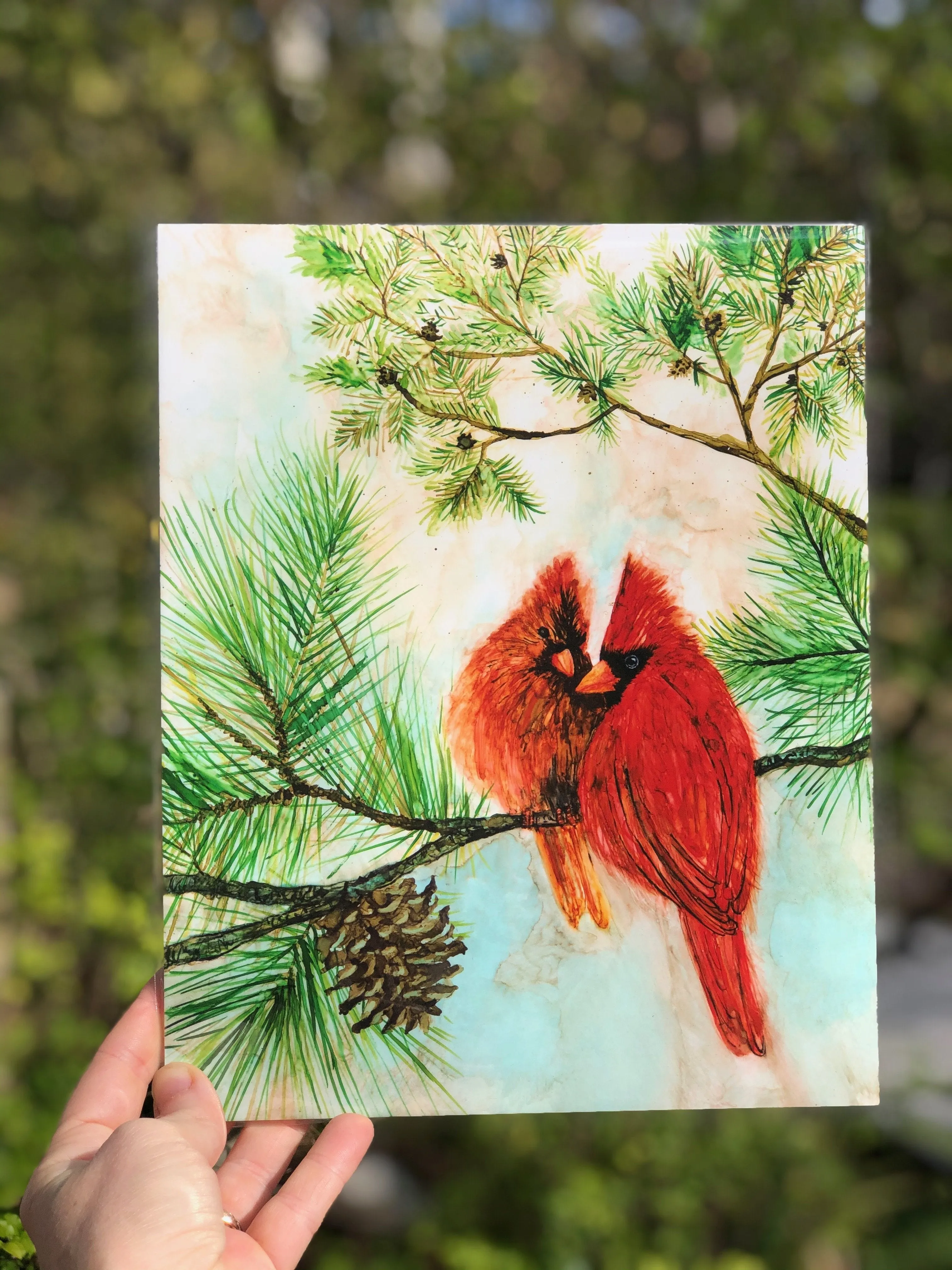 Mary Elizabeth Arts : Cardinal Lovebirds : Red Bird Prints