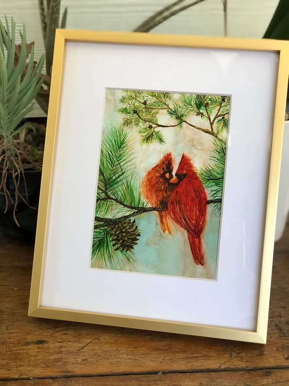 Mary Elizabeth Arts : Cardinal Lovebirds : Red Bird Prints