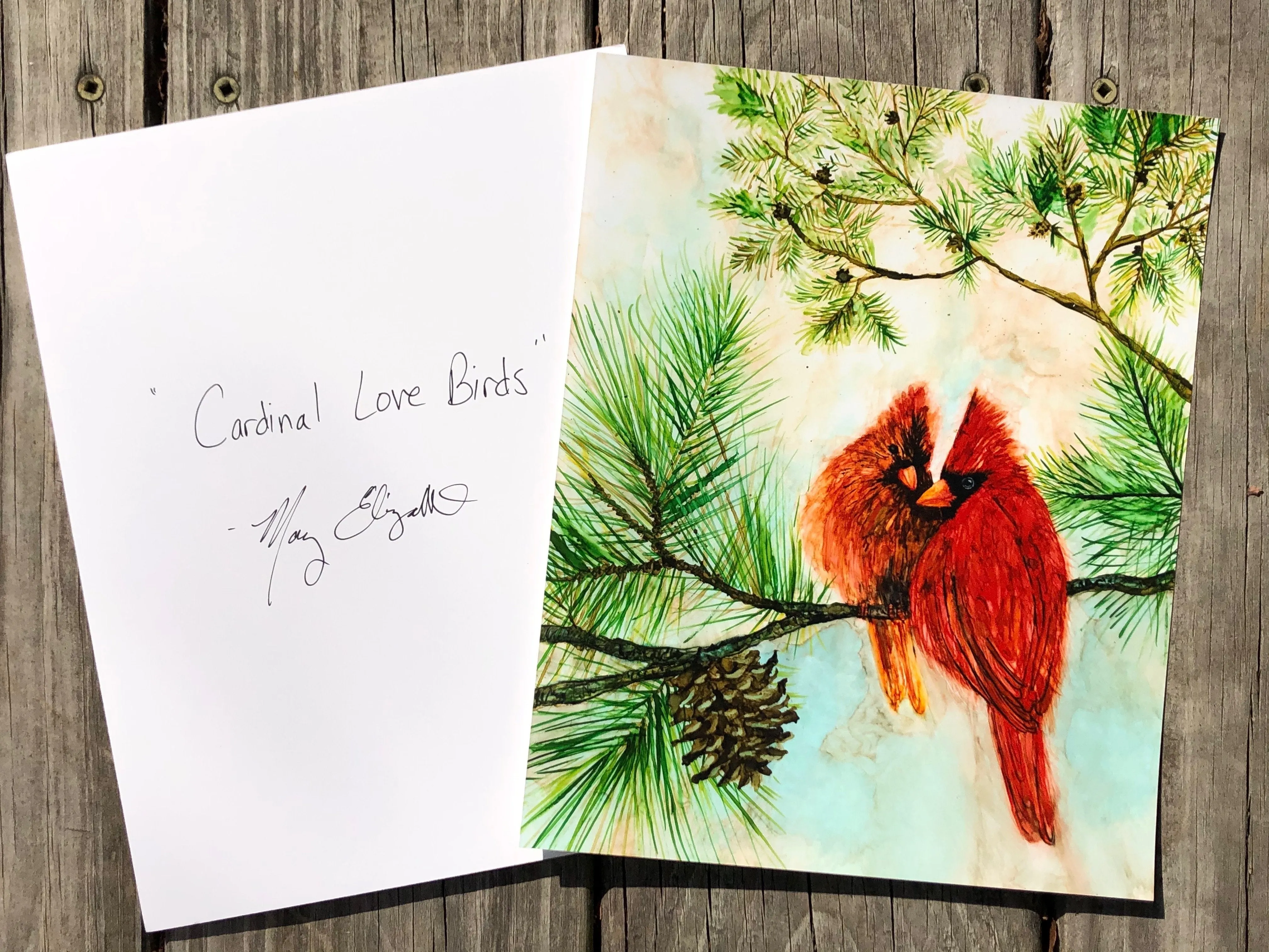 Mary Elizabeth Arts : Cardinal Lovebirds : Red Bird Prints