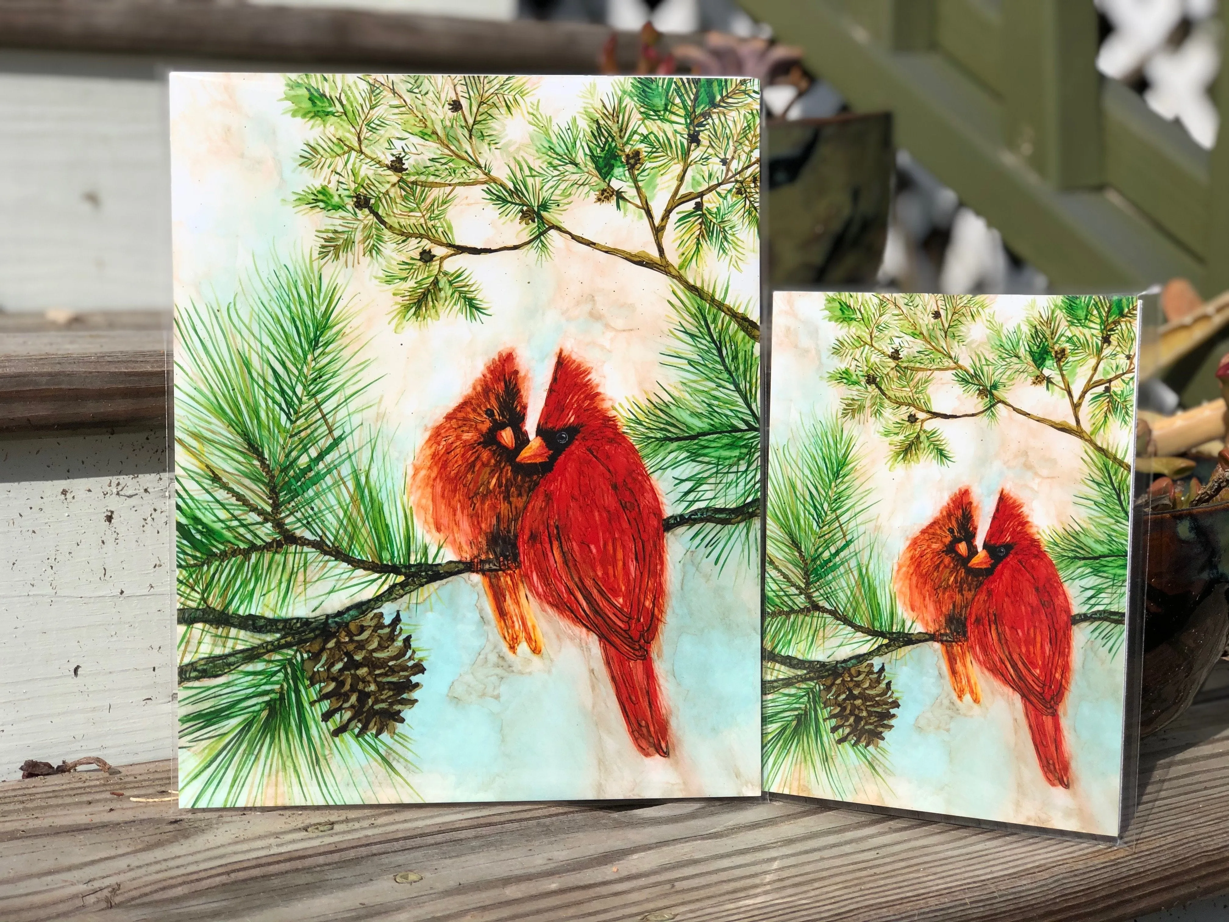 Mary Elizabeth Arts : Cardinal Lovebirds : Red Bird Prints