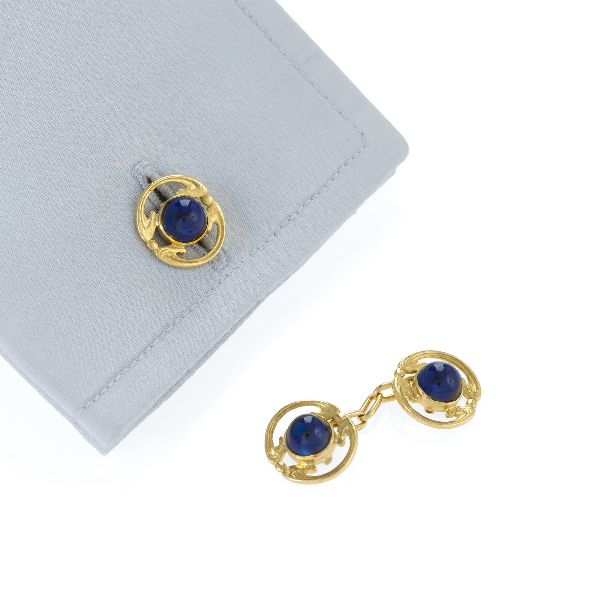 Mid-Century Cabochon Sapphire Cuff Links