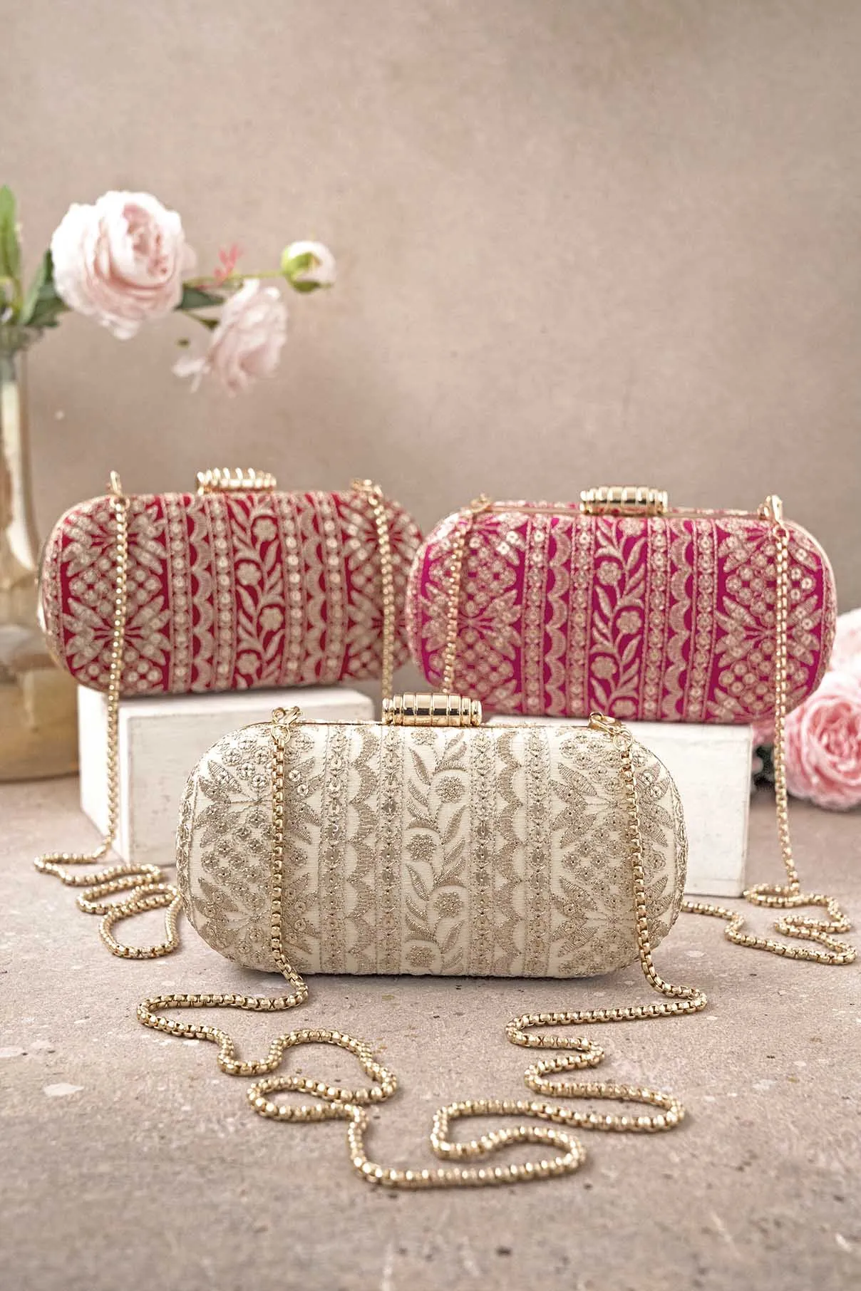 Mirai Embroidered Clutch - Pink