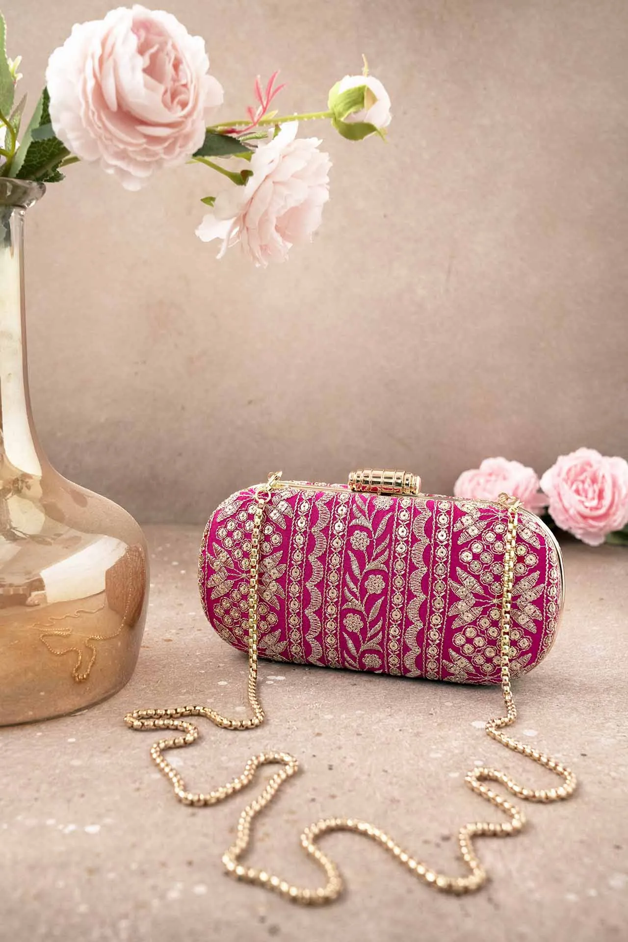 Mirai Embroidered Clutch - Pink