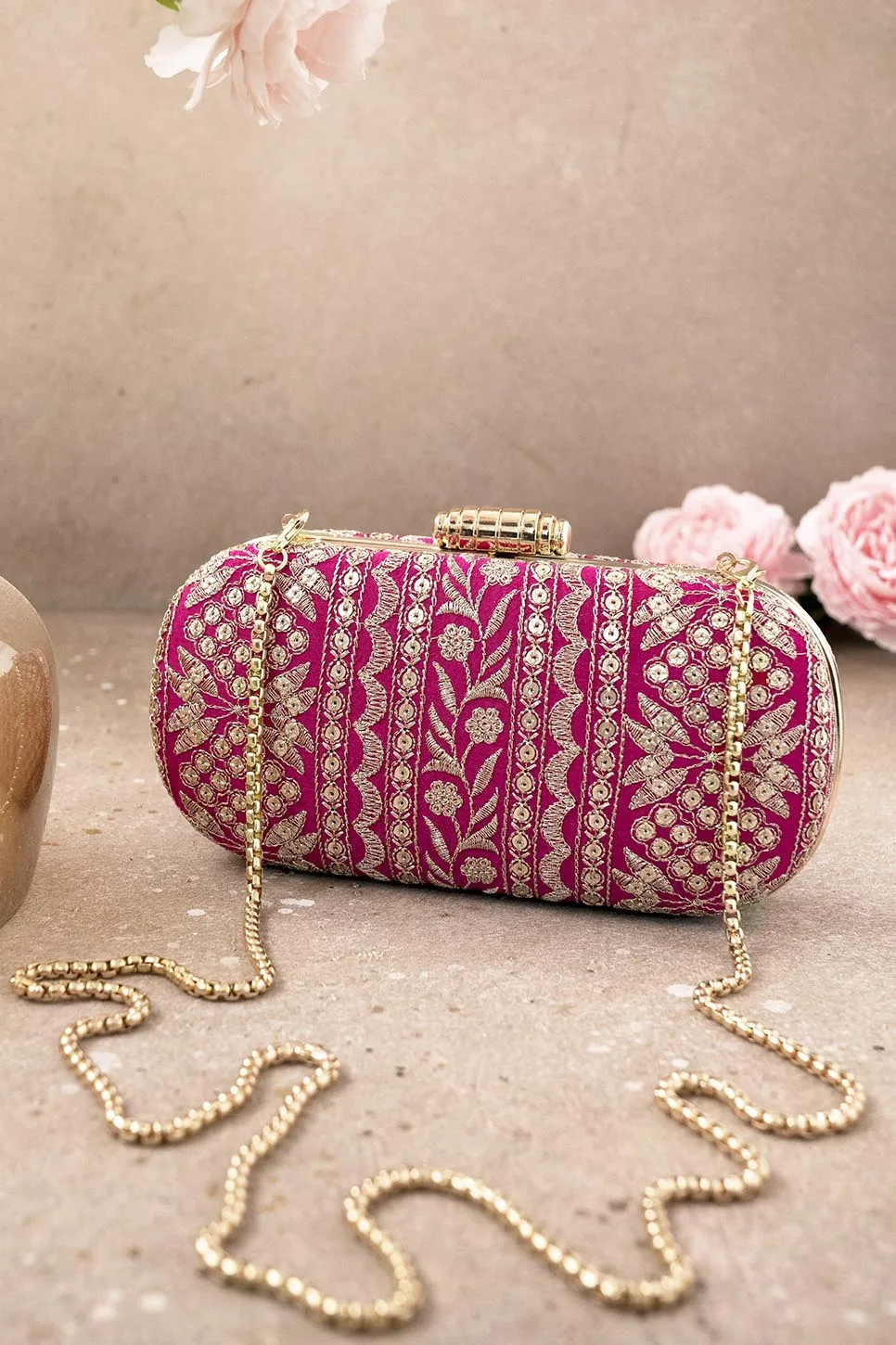 Mirai Embroidered Clutch - Pink