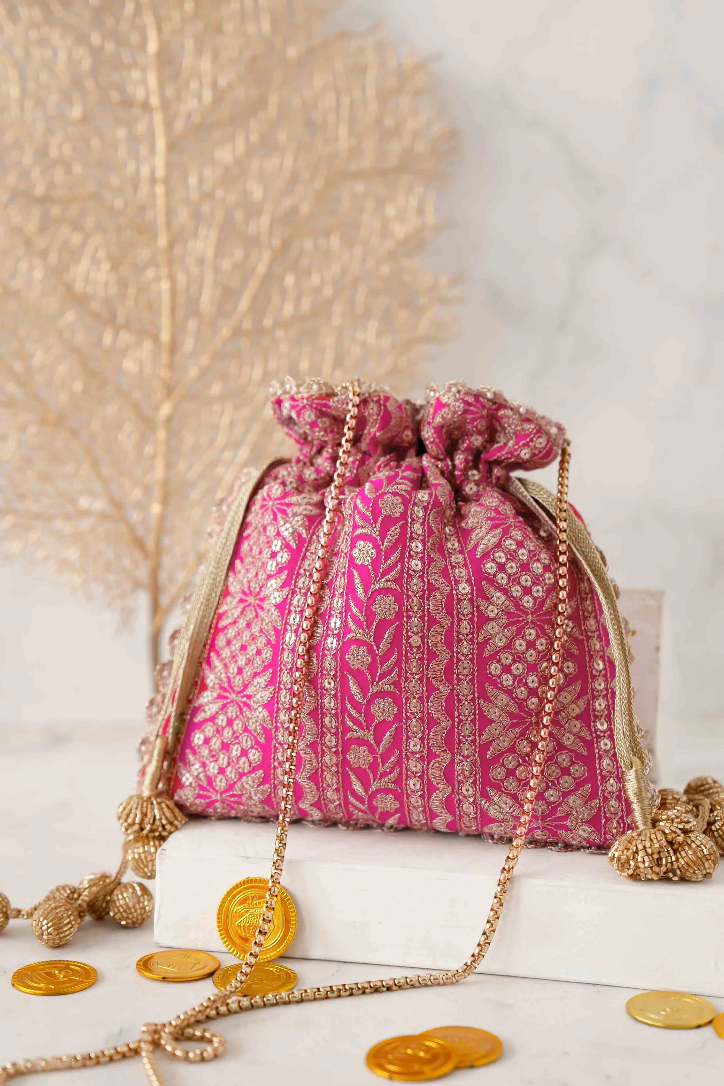 Mirai embroidered potli - Pink