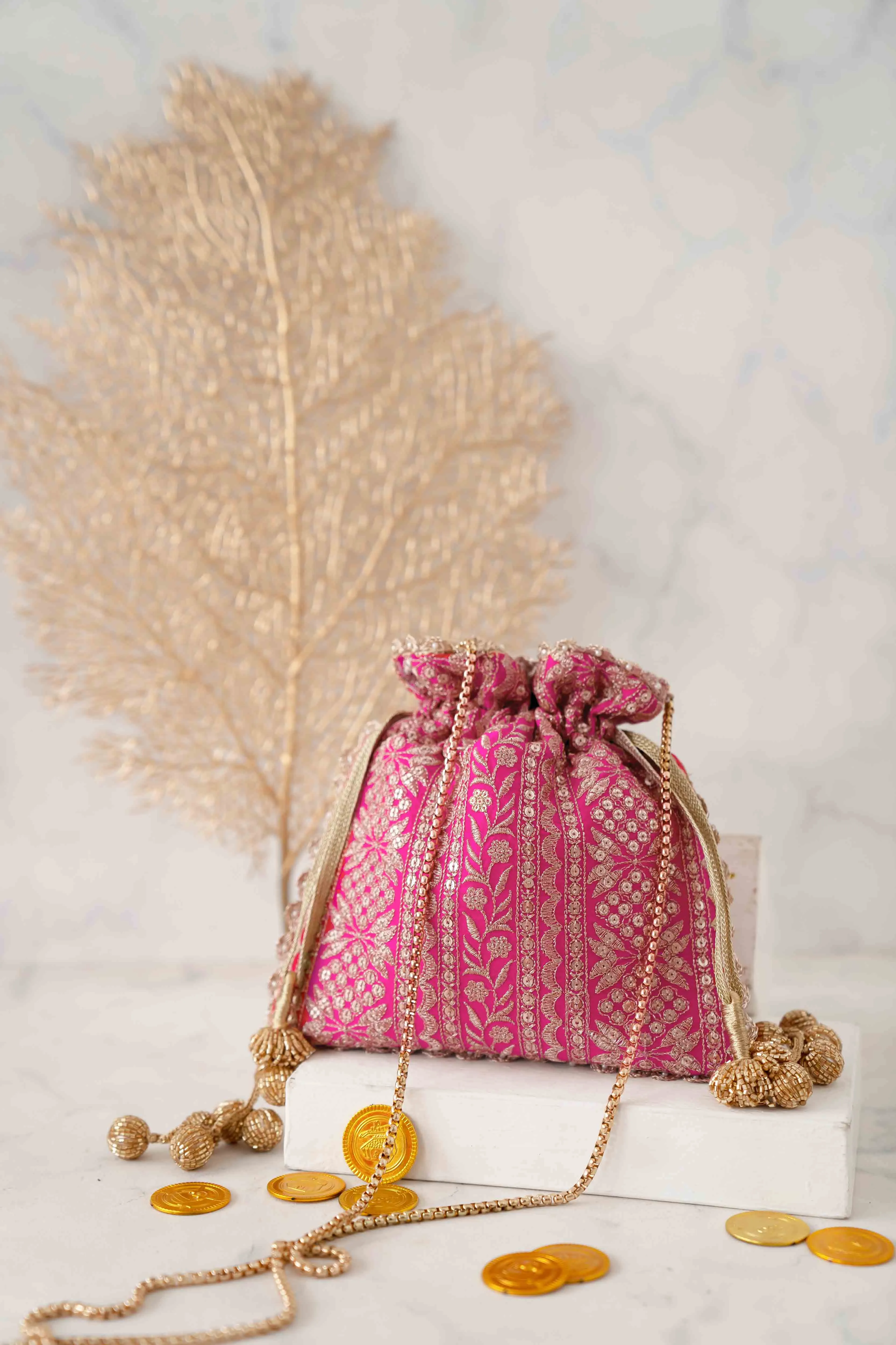 Mirai embroidered potli - Pink