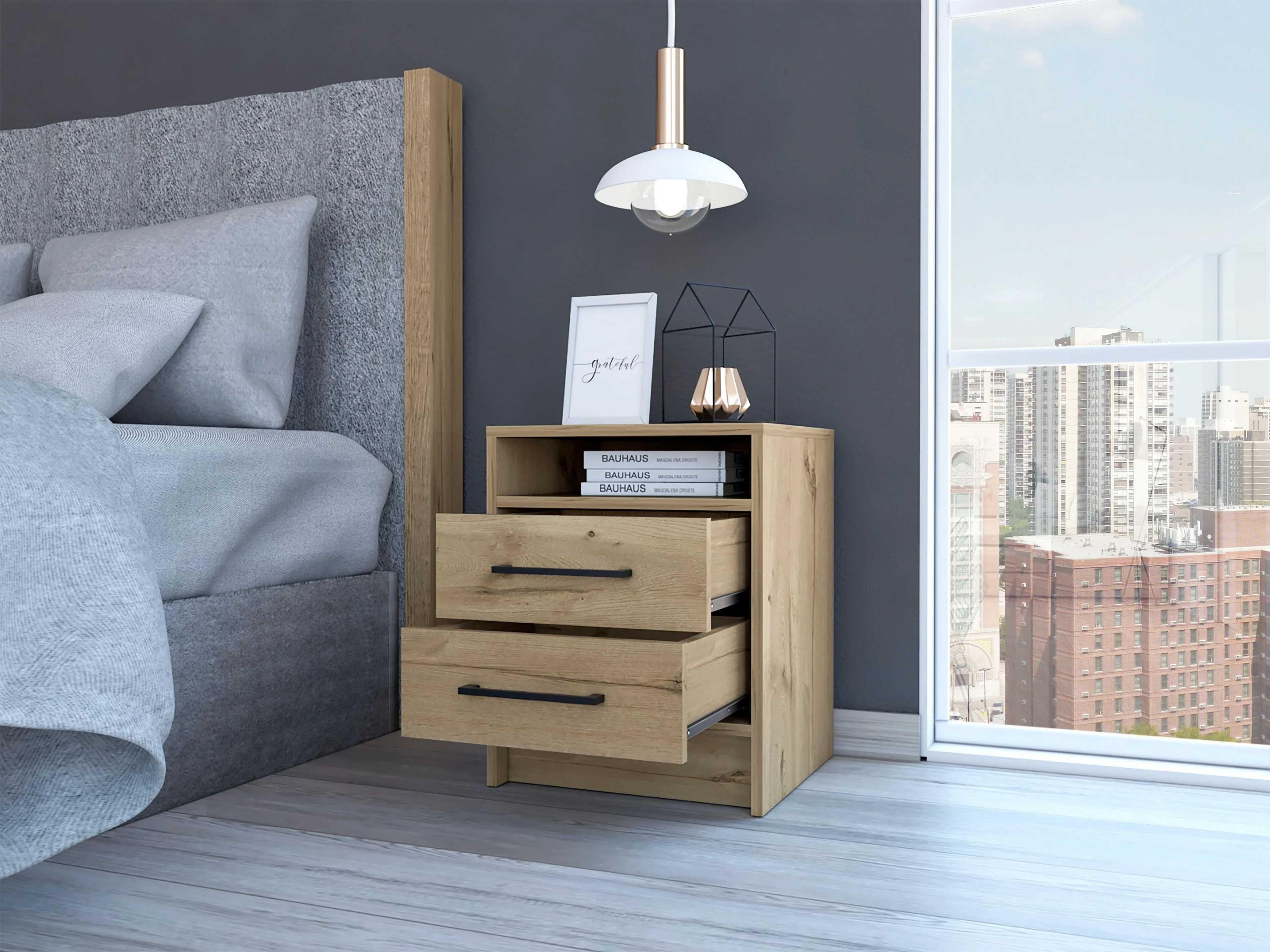 Nightstand Cartiz Two Drawers Light Oak